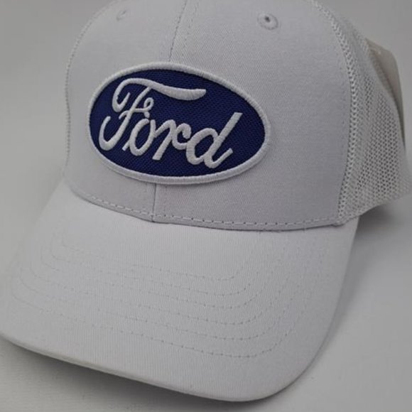 Blue Oval Retro Vintage Ford Trucker Embroidered Patch Cap Hat White Mesh GT Car